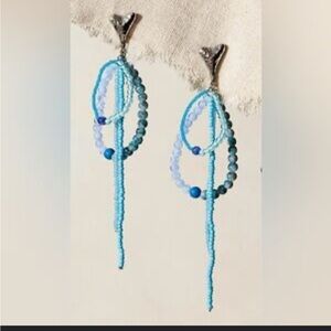 Free People Willow Dangles Beaded Earrings Blue NWT